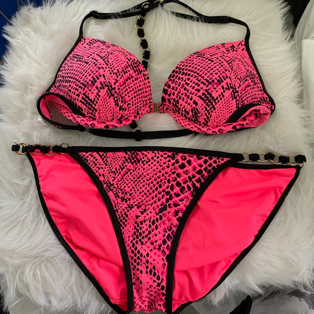Pink and black animal print bathing suit PINK